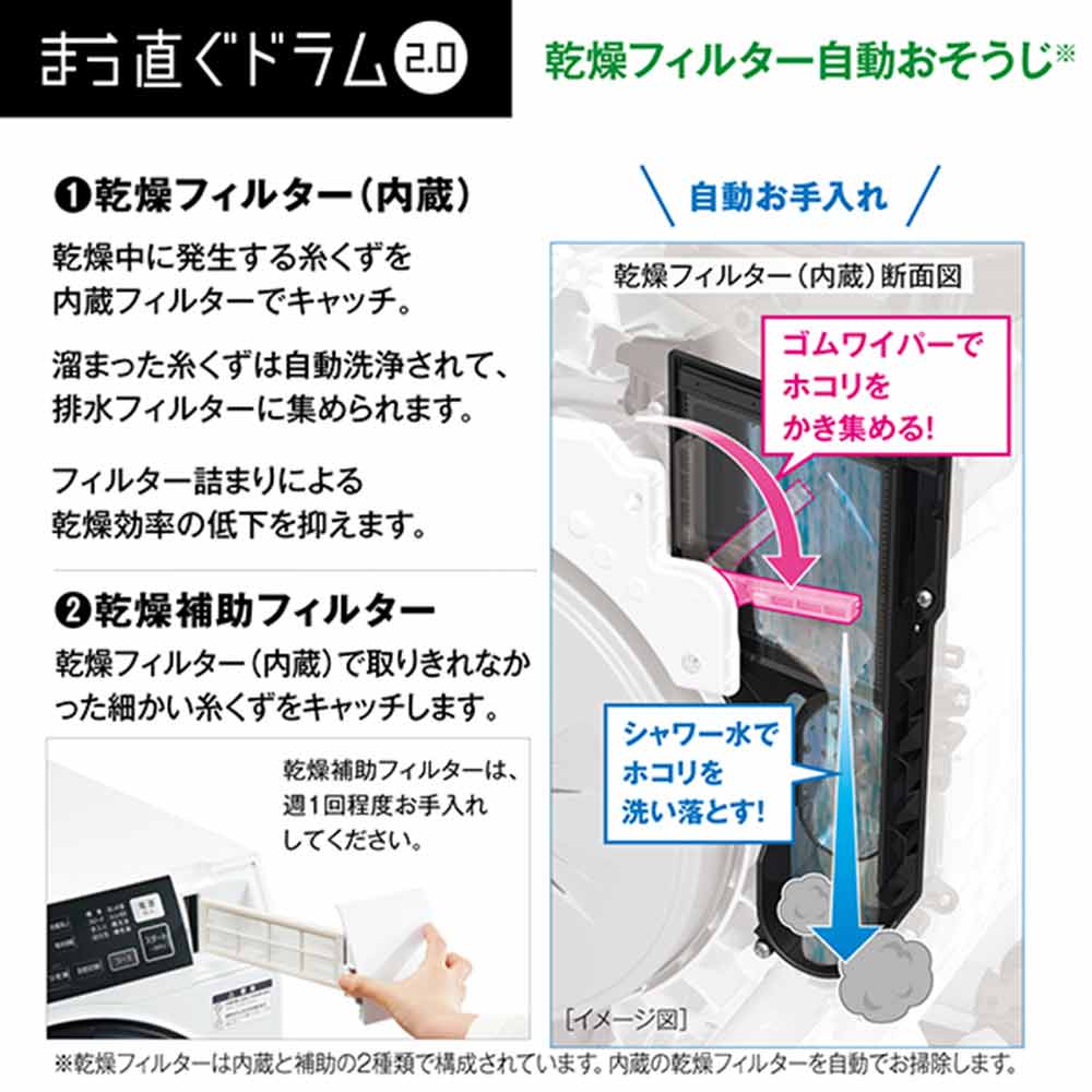 AQUA ドラム式洗濯乾燥機 まっ直ぐドラム2.0 8.0kg ホワイト AQW-D8R-L W (左開き) / AQUA（アクア） / 洗濯機 / AQU10198_dt_24.jpg