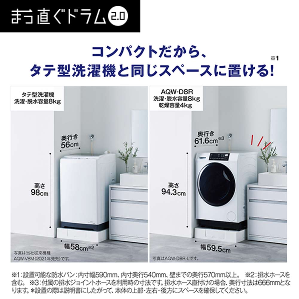 AQUA AQUA ドラム式洗濯乾燥機 まっ直ぐドラム2.0 8.0kg AQUA AQUA ドラム式洗濯乾燥機 まっ直ぐドラム2.0 8.0kg