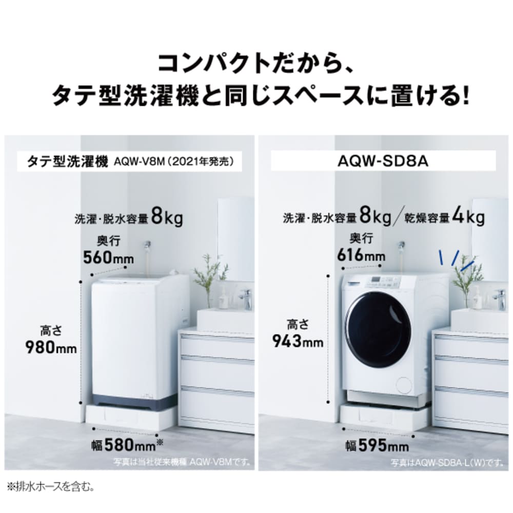 AQUA ドラム式洗濯乾燥機 まっ直ぐドラム 8.0kg ホワイト AQW-SD8A-R (右開き) / AQUA（アクア） / 洗濯機・乾燥機 / AQU10265_dt_05.jpg
