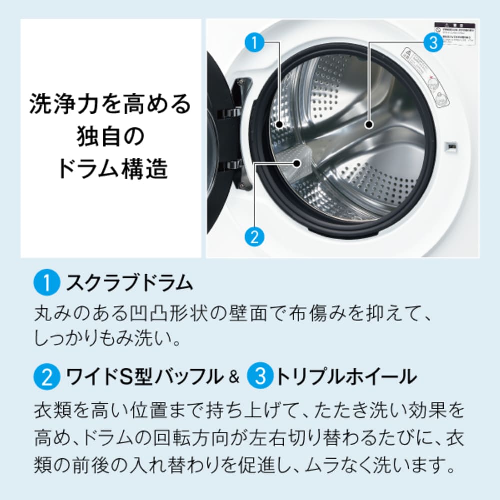AQUA ドラム式洗濯乾燥機 まっ直ぐドラム 8.0kg ホワイト AQW-SD8A-R (右開き) / AQUA（アクア） / 洗濯機・乾燥機 / AQU10265_dt_21.jpg