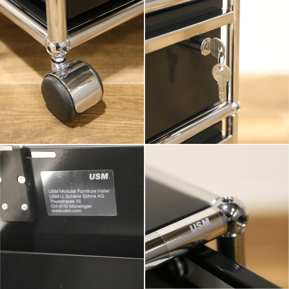 USM ハラー キャスターワゴン ブラック 鍵付き ステーショナリートレー欠品 OHW / USM（ユーエスエム） / オフィスワゴン・サイドワゴン / AWN30131_dt_02.jpg
