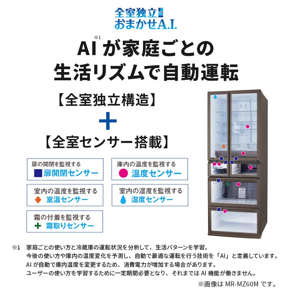 MITSUBISHI 485L 6ドア冷蔵庫 野菜室真ん中タイプ MR-MZ49M (観音開き) / MITSUBISHI（ミツビシ） / 冷蔵庫・冷凍庫 / MTB10099_dt_22.jpg